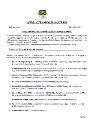 noida international university phd admission 2023